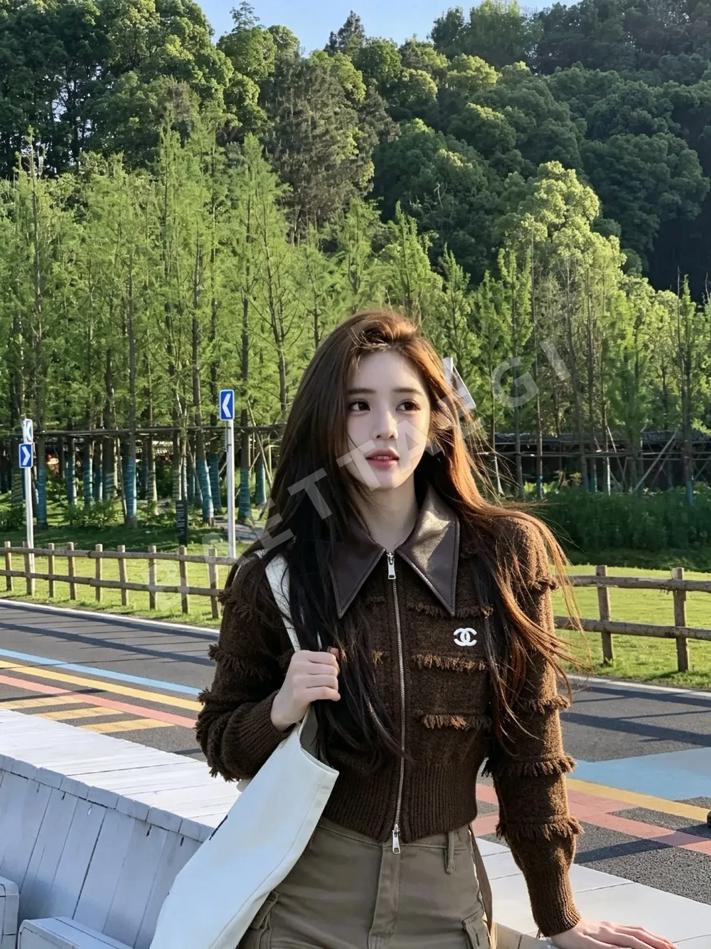 샤넬 가죽 카라 프린지 울 니트 자켓 198584
