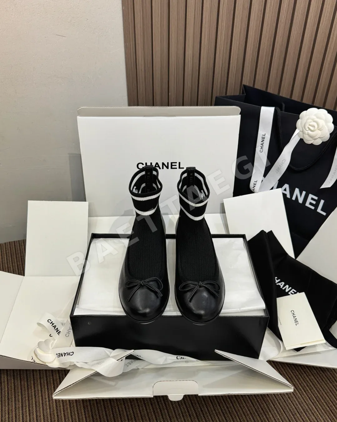샤넬 부츠 여성 램스킨 작은 리본 163598