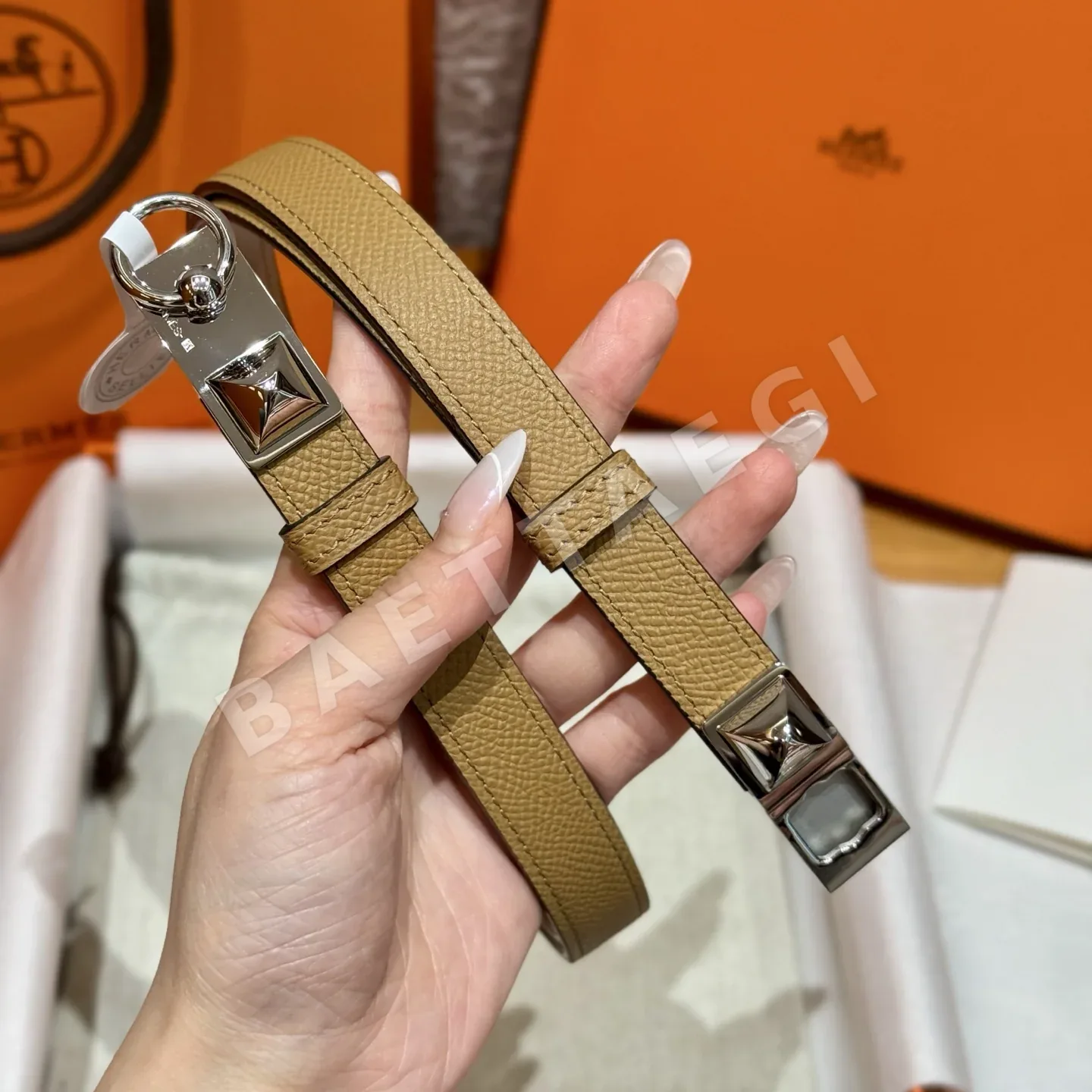 에르메스 켈리 금도금 버클 카프스킨 여성 벨트 176392