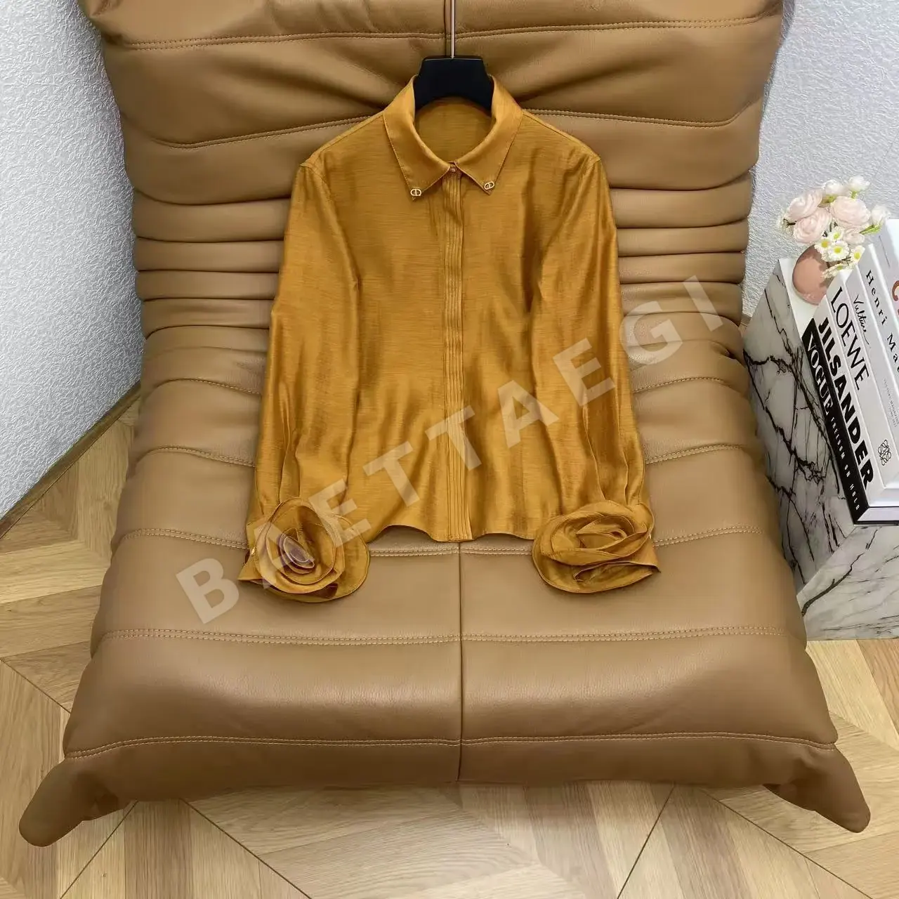 디올 린넨 코튼 플라워 장식 여성 셔츠 상세 이미지 8