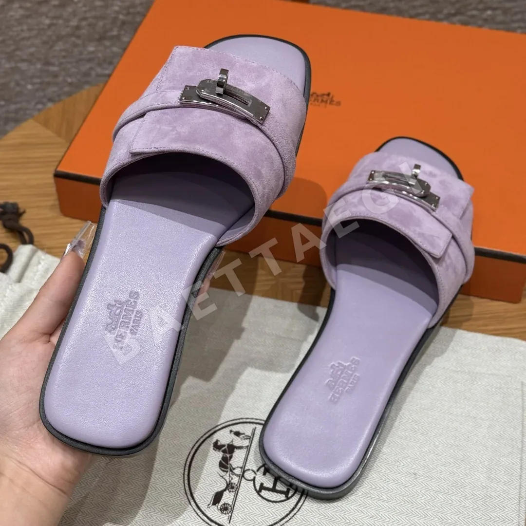 에르메스 줄리아 샌들 보라색 샤모아 실버 금속 장식 상세 이미지 6