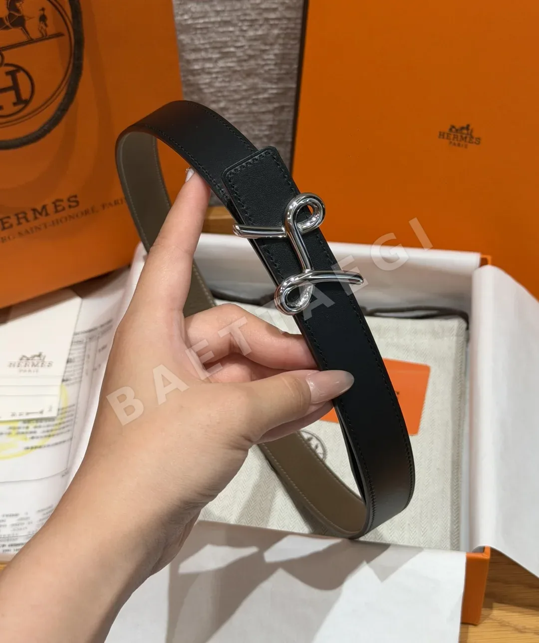 에르메스 크로와지에르 H 버클 양면 가죽 벨트 상세 이미지 5