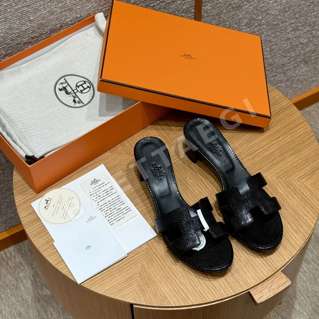 에르메스 오아시스 샌들 블랙 도마뱀가죽 하이힐 164386