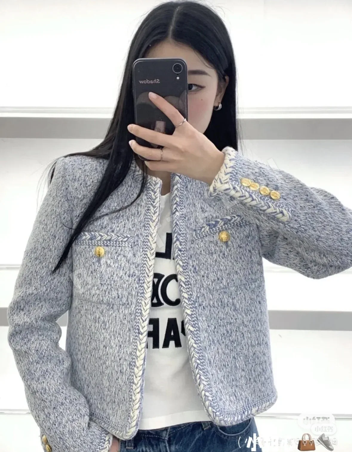 셀린느 그레이셔블루 트위드 크롭 자켓 상세 이미지 9
