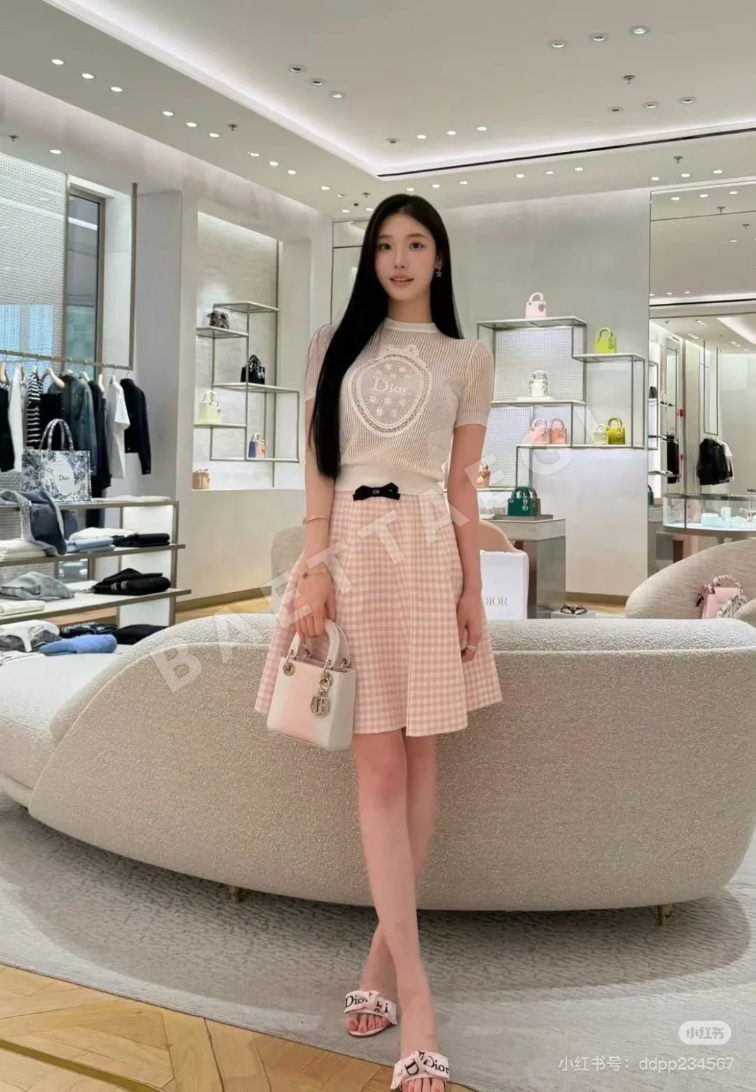 디올 벚꽃 핑크 리본 깃털 체크 세트 상세 이미지 4