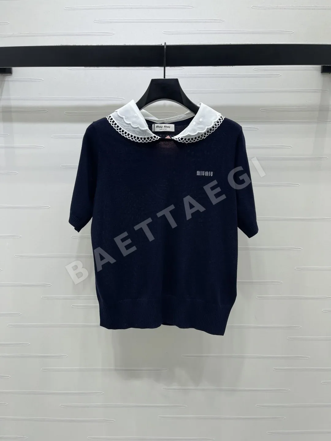 미우미우 피터팬 카라 울 실크 반팔 니트 티셔츠 52454