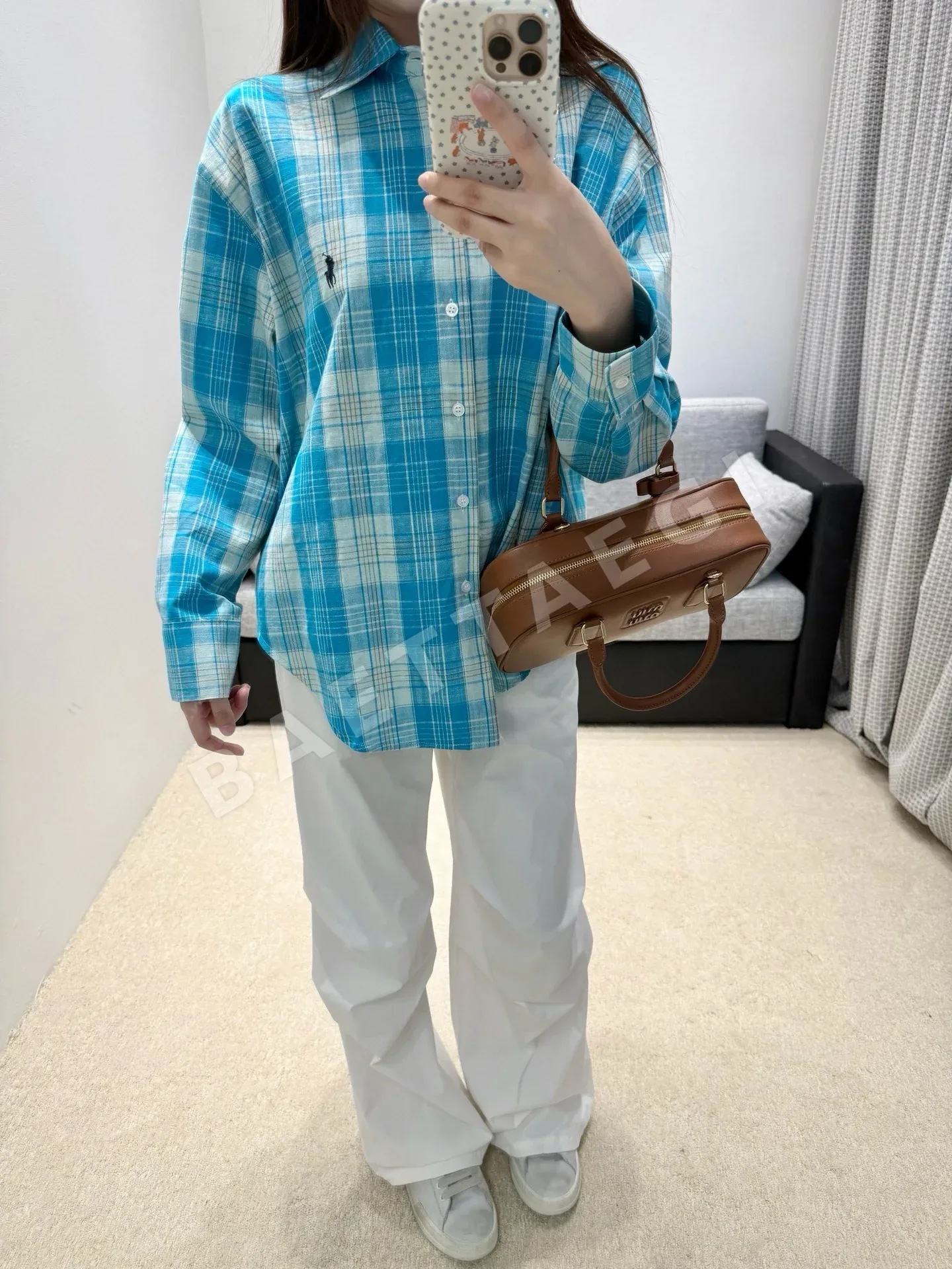 폴로 여성 체크 오버사이즈 셔츠 114663