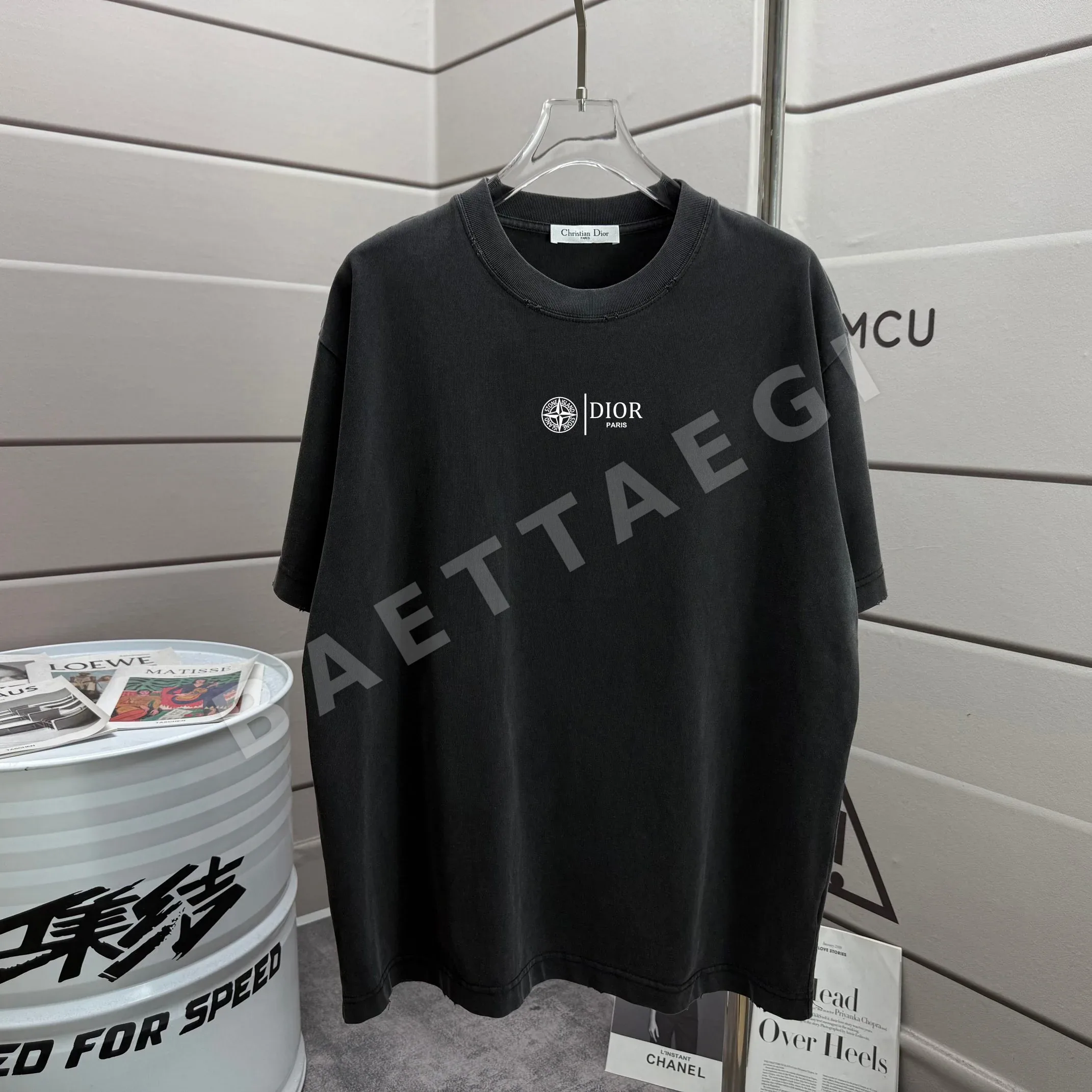 디올 워시드 가공 루즈핏 남성 반팔 티셔츠 47513