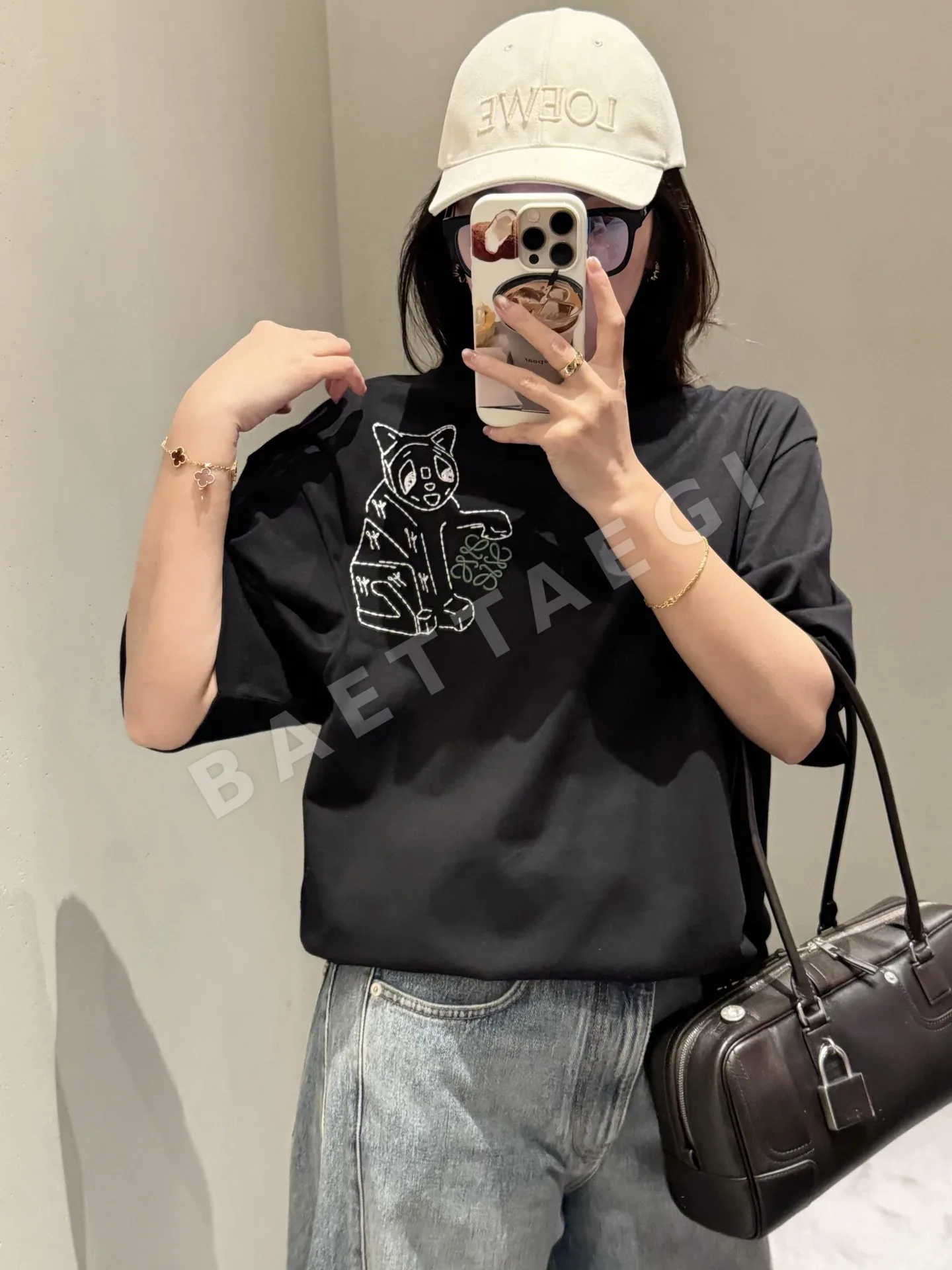 루이비통 고양이 자수 오버핏 반팔 티셔츠 5849 상세 이미지 3
