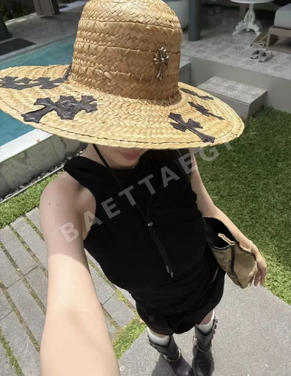 크롬하츠 크로스 가죽 스트로 해트 모자 상세 이미지 7