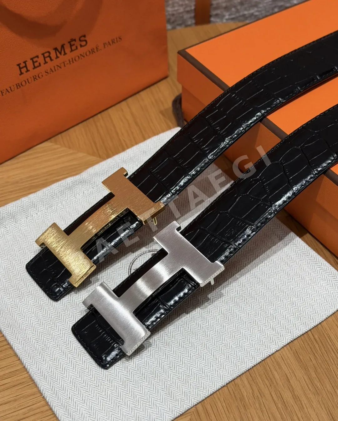 에르메스 H 버클 악어 무늬 가죽 벨트 38mm 상세 이미지 1