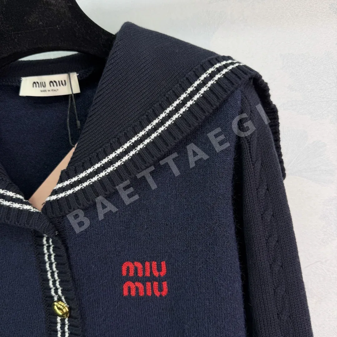 미우미우 네이비 울 스트라이프 가디건 상세 이미지 3