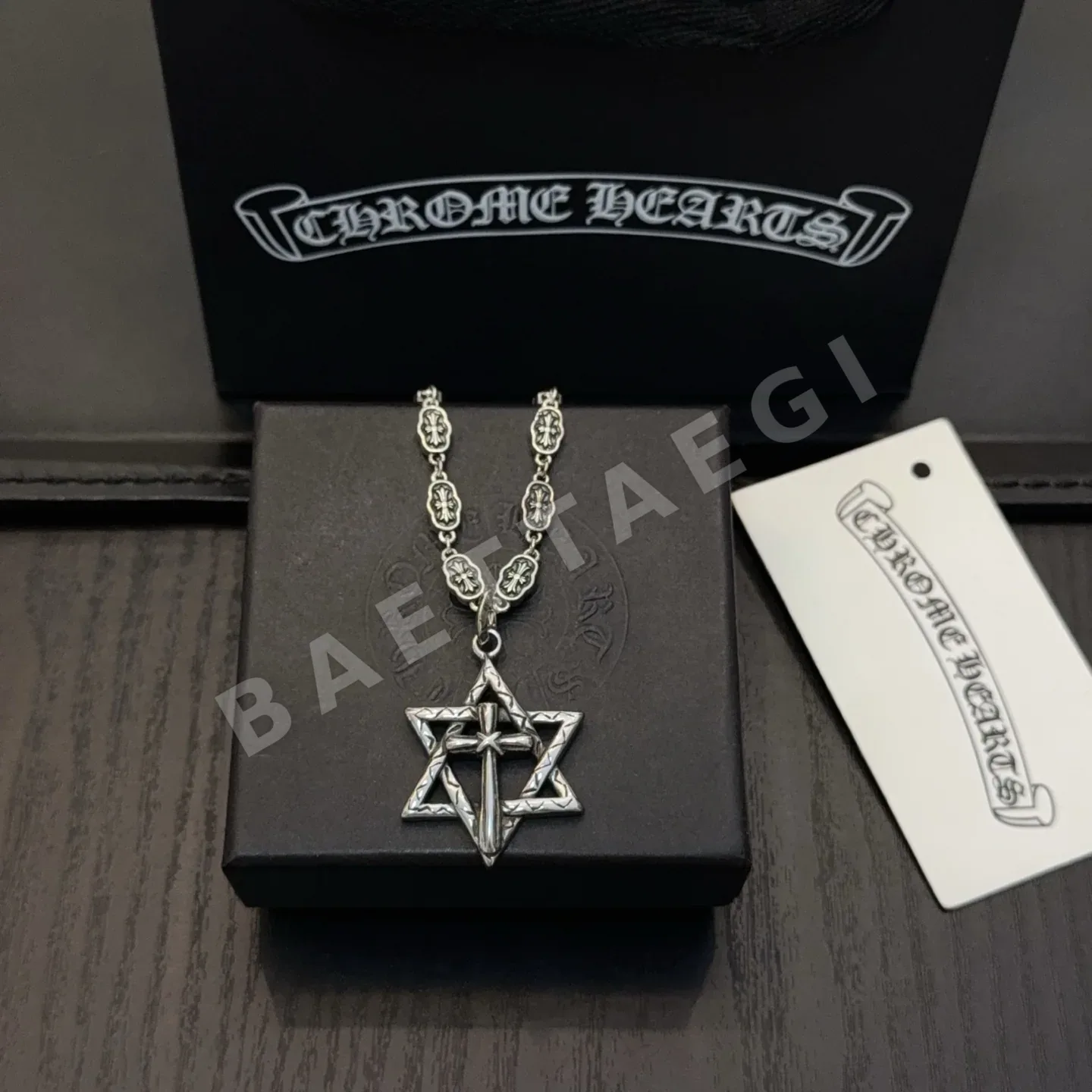 크롬하츠 레트로 크로스 플라워 육각별 펜던트 목걸이 상세 이미지 3