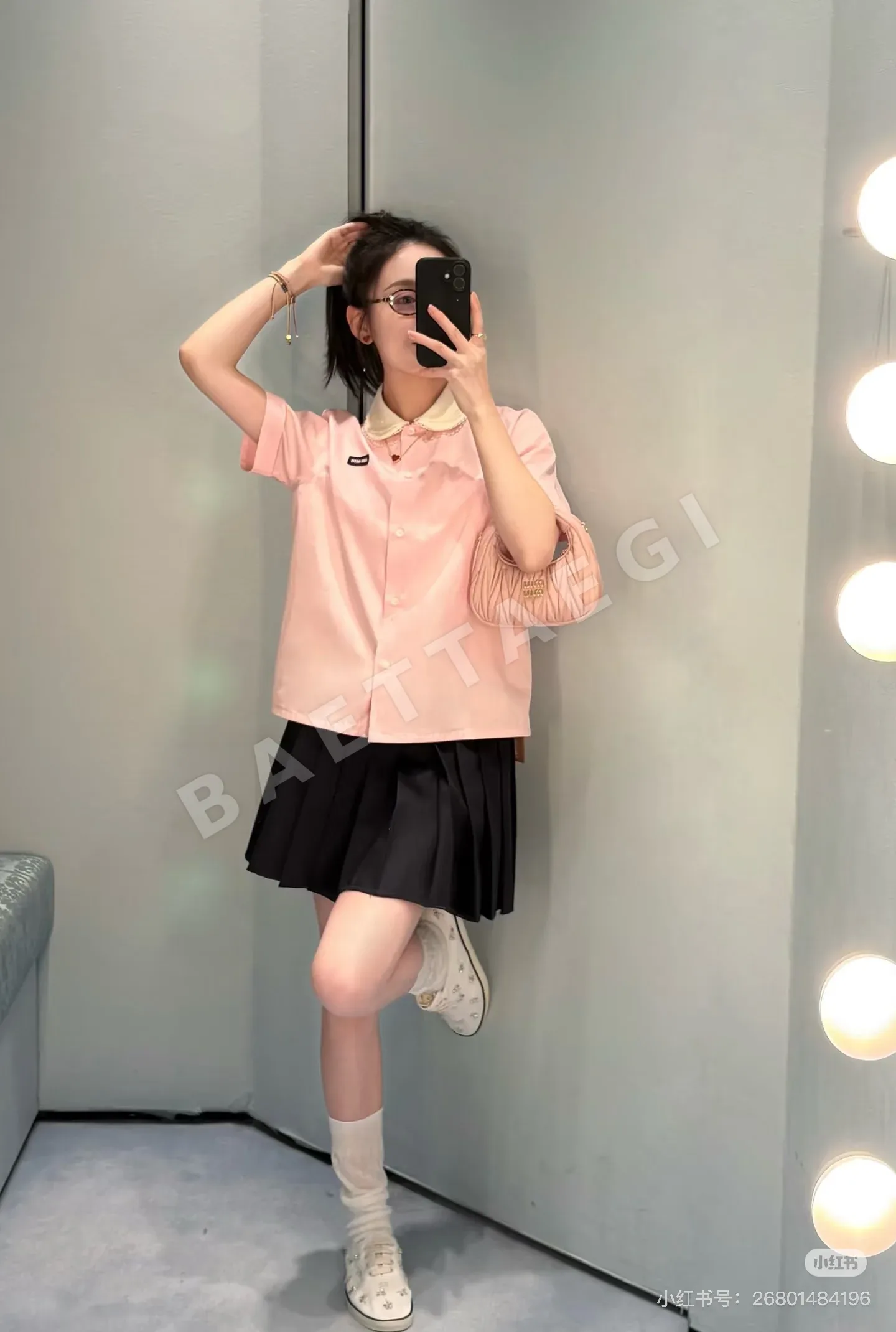 미우미우 레이스 피터팬 카라 반팔 셔츠 상세 이미지 2