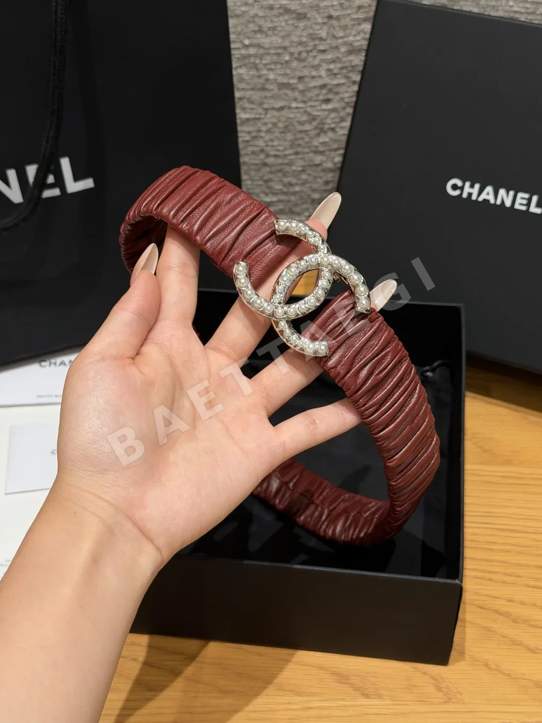샤넬 프릴 램스킨 진주 더블 C 허리벨트 상세 이미지 2