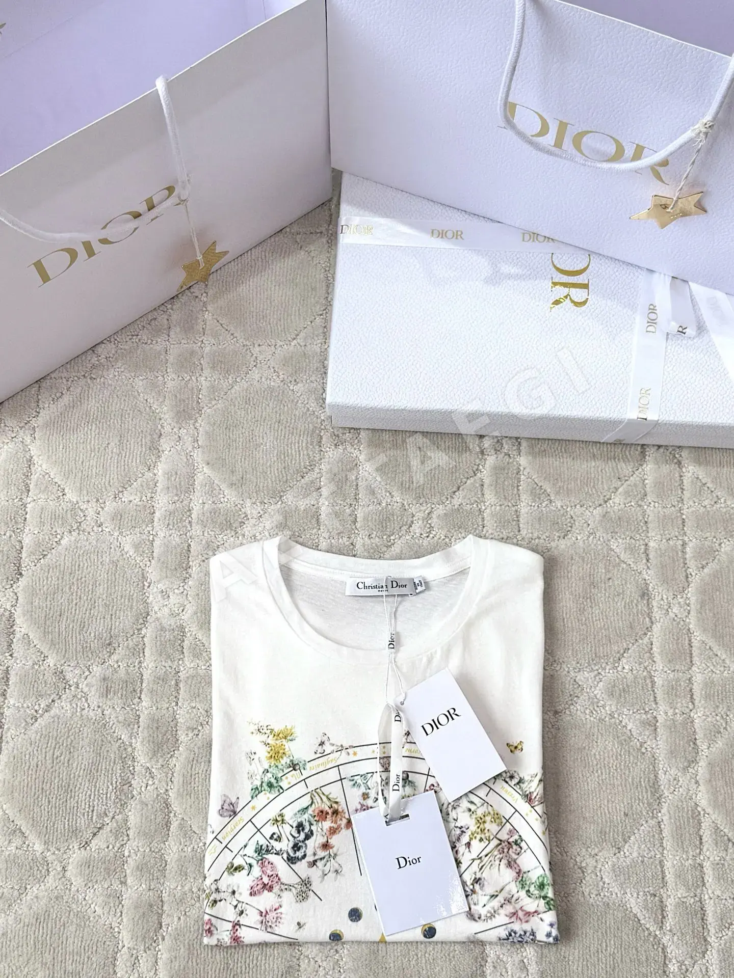 디올 꽃무늬 오각성 프린트 반팔 티셔츠 상세 이미지 4