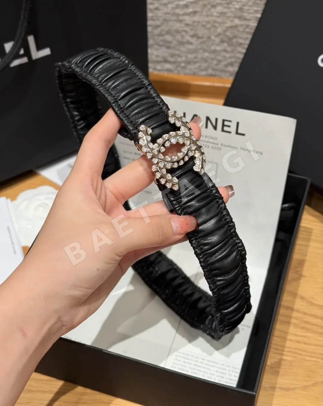 샤넬 더블 C 로고 고무 허리 벨트 상세 이미지 3