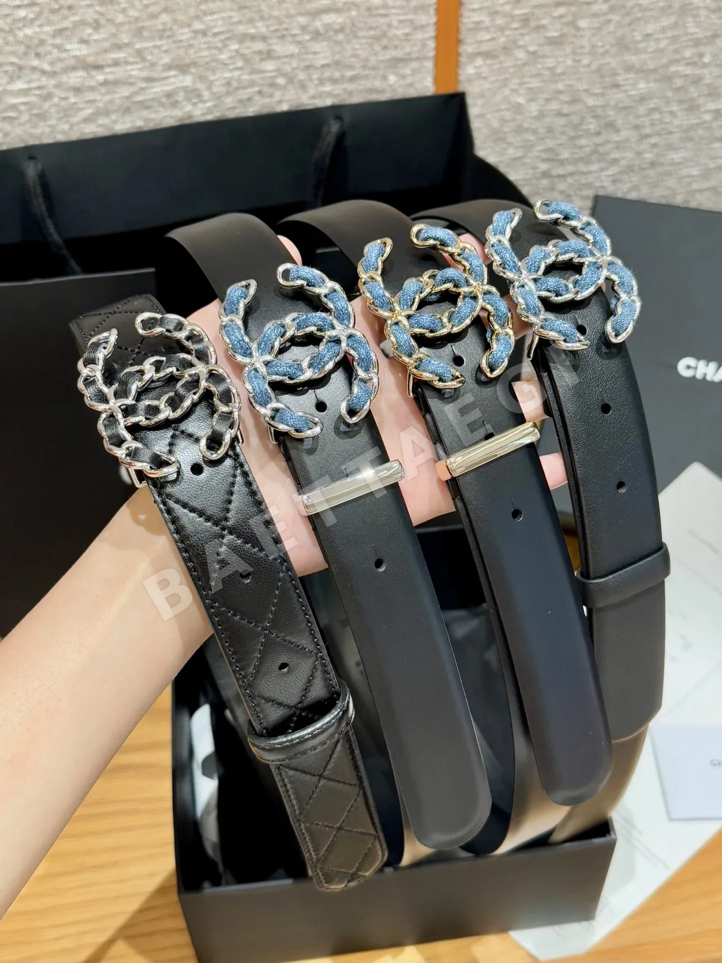 샤넬 더블 C 버클 카프스킨 가죽 벨트 상세 이미지 1