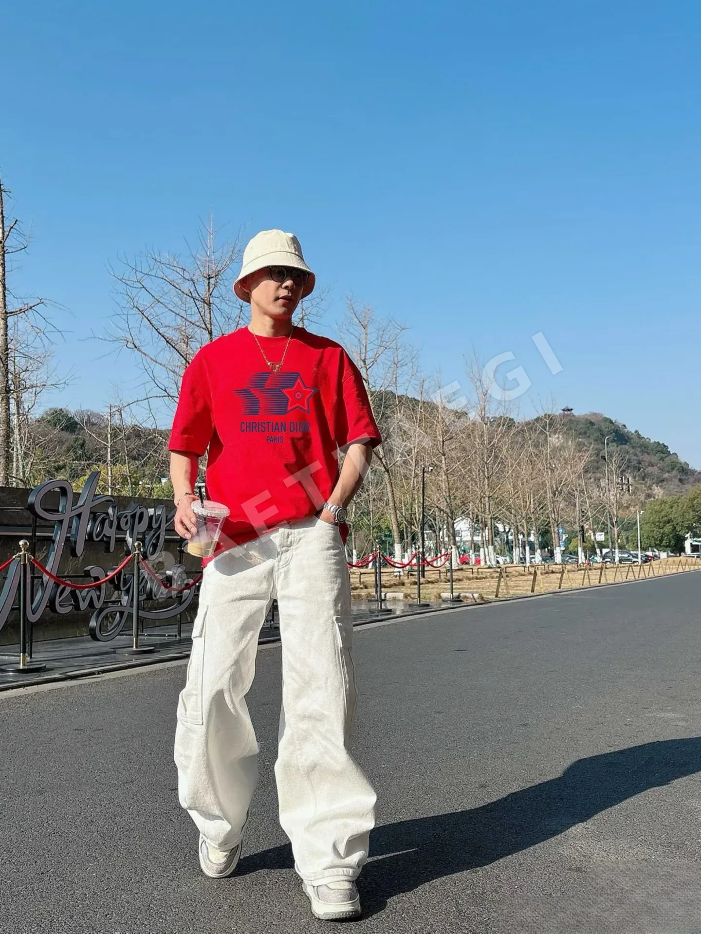 디올 오각별 무늬 여성 반팔 티셔츠 상세 이미지 3