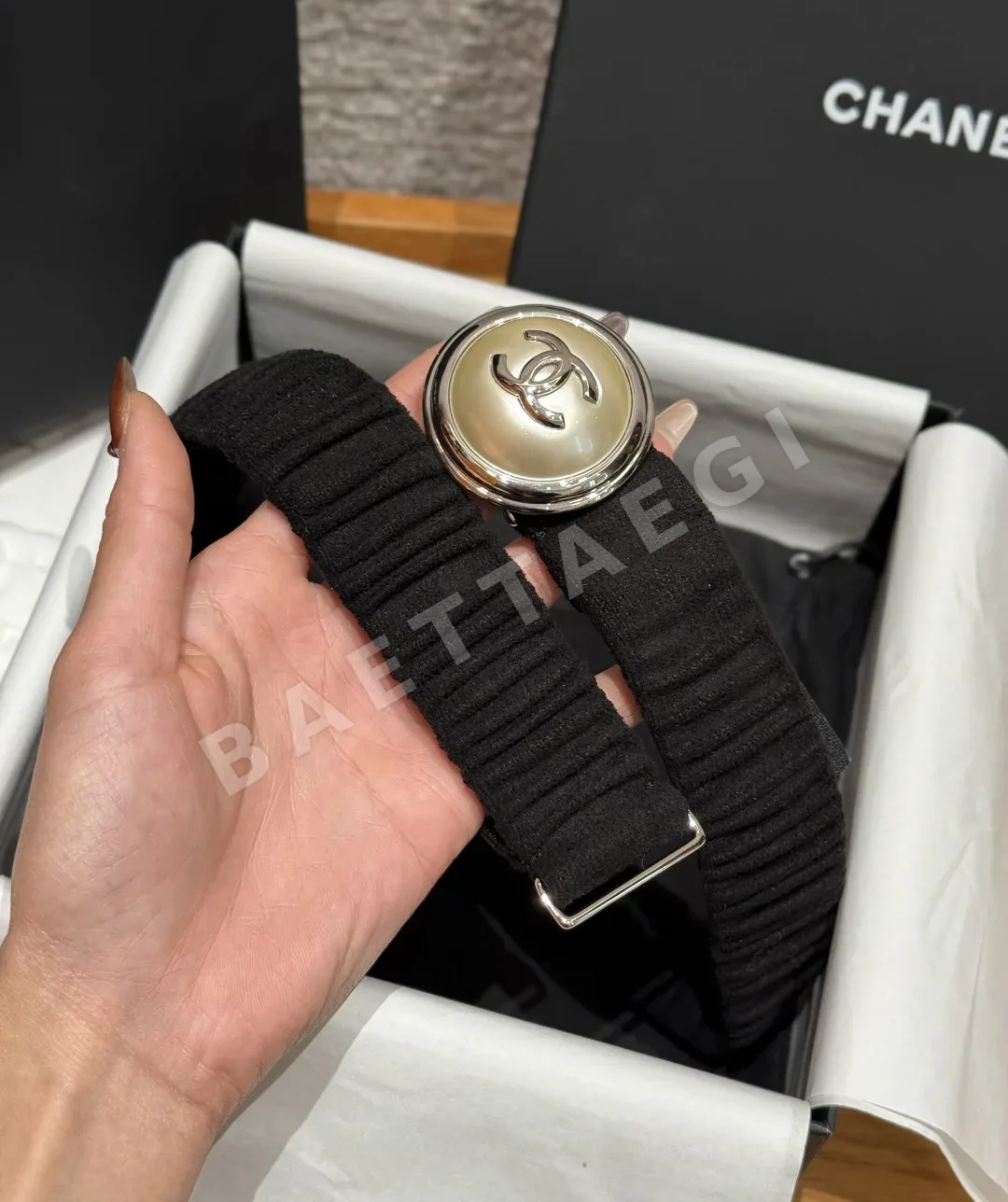 샤넬 플리츠 원단 더블 C 로고 벨트 상세 이미지 2