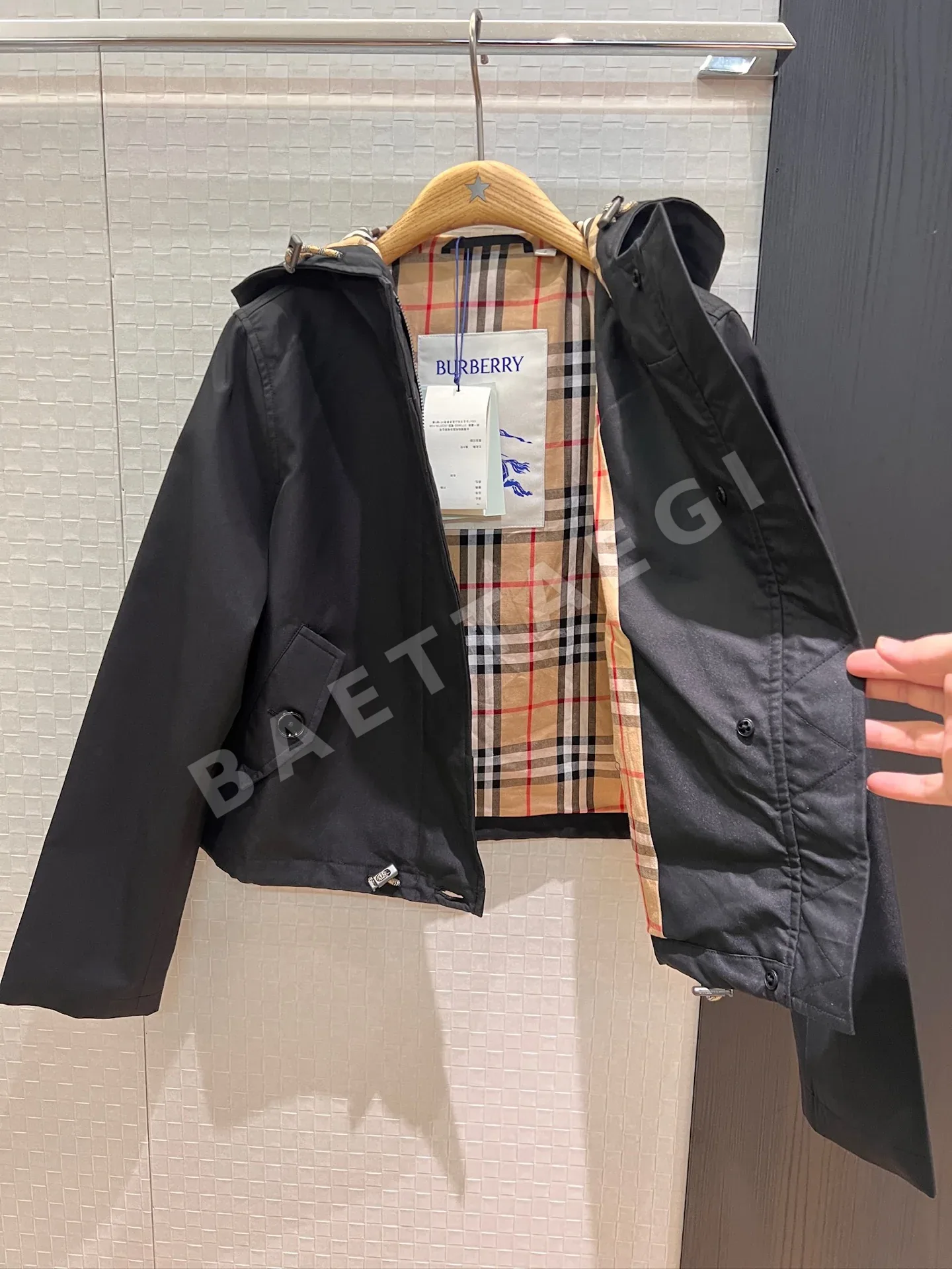 버버리 후드 드로스트링 숏 트렌치 코트 자켓 상세 이미지 6