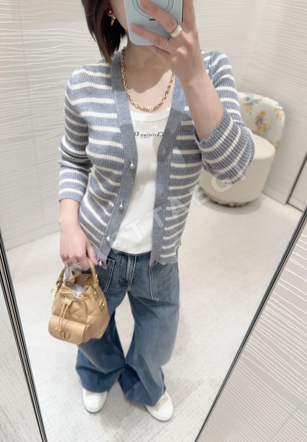 디올 디오리비에라 린넨 스트라이프 V넥 가디건 상세 이미지 4