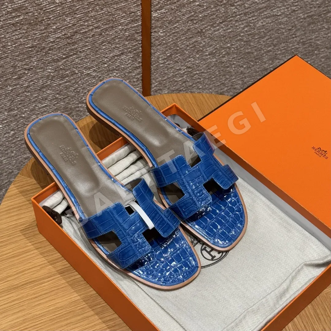 에르메스 오란 샌들 Blue 악어가죽 H 컷아웃 상세 이미지 3