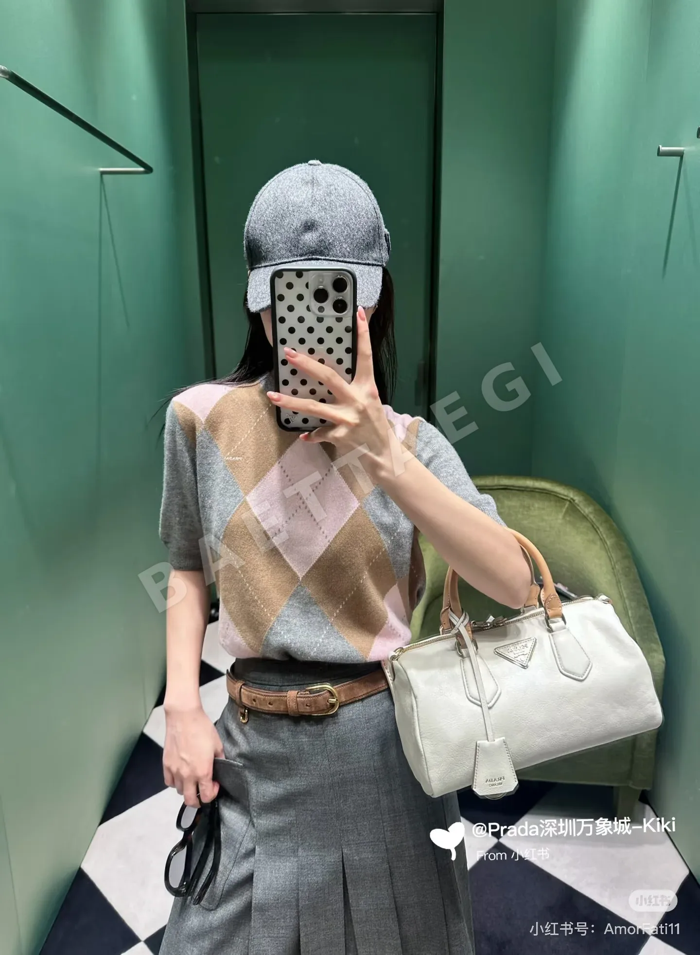 프라다 그레이 울 플리츠 미디 스커트 상세 이미지 7