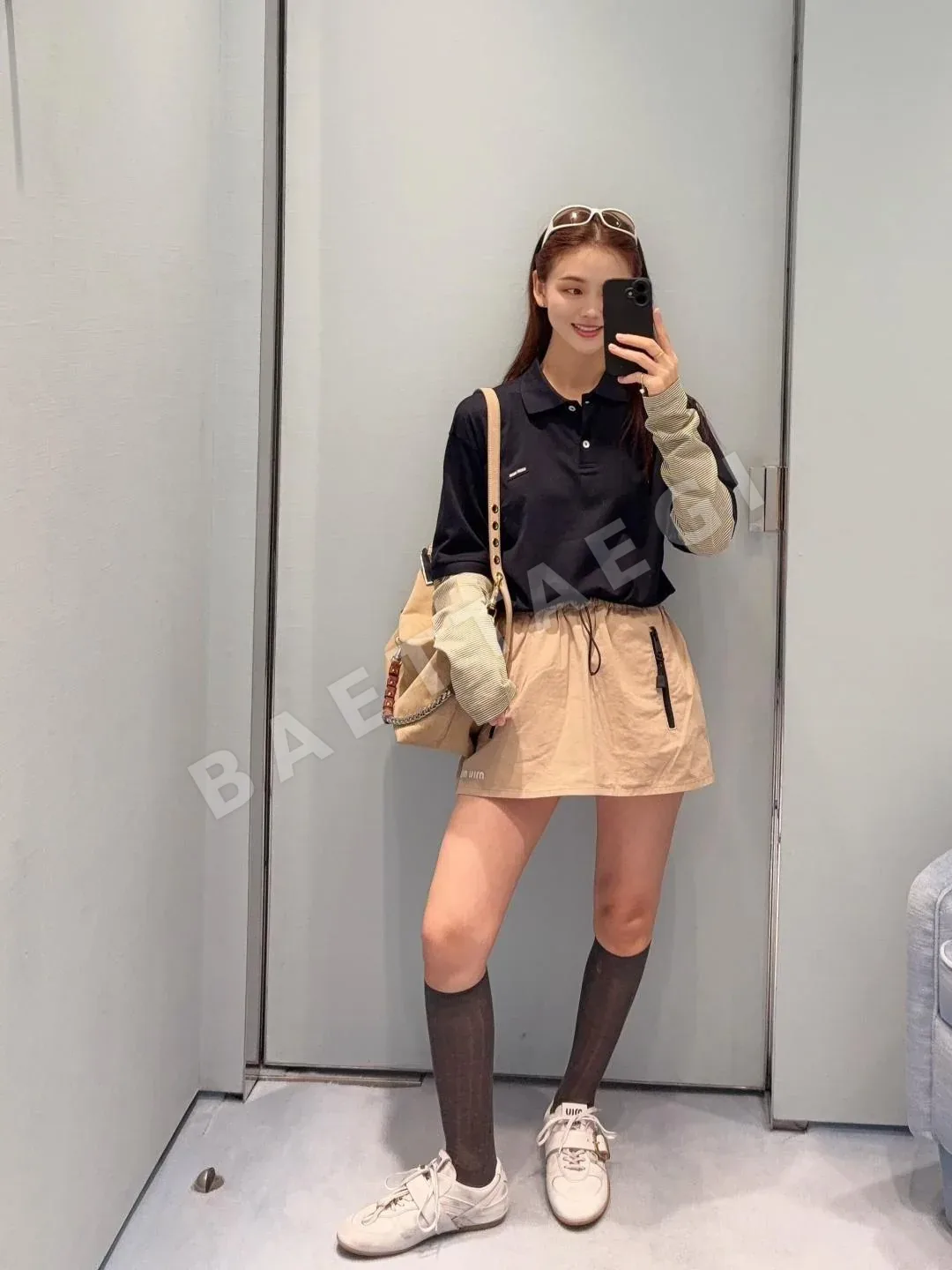 미우미우 레이어드 폴로 긴팔 티셔츠 상세 이미지 1