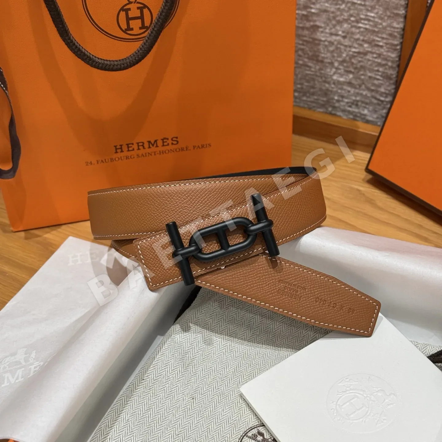 에르메스 H 로고 팔라듐 버클 양면 가죽 벨트 상세 이미지 3