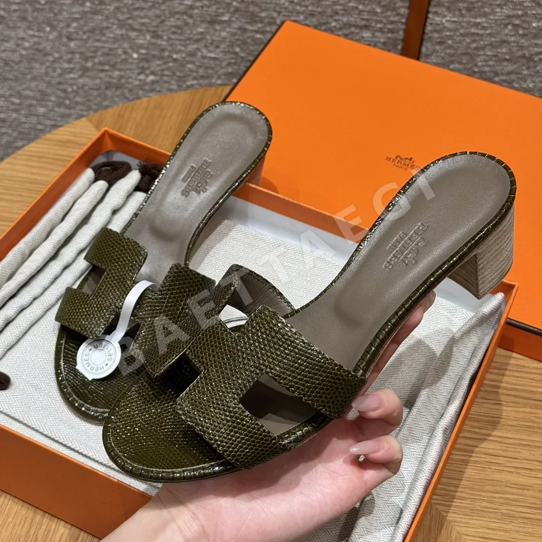 에르메스 오아시스 샌들 올리브그린 도마뱀가죽 하이힐 상세 이미지 2