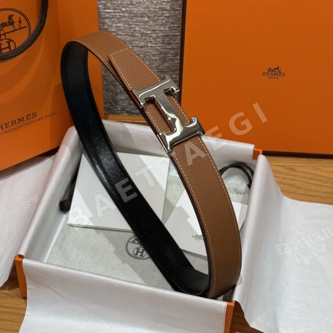에르메스 스트라이프 패턴 양면 가죽 벨트 상세 이미지 3