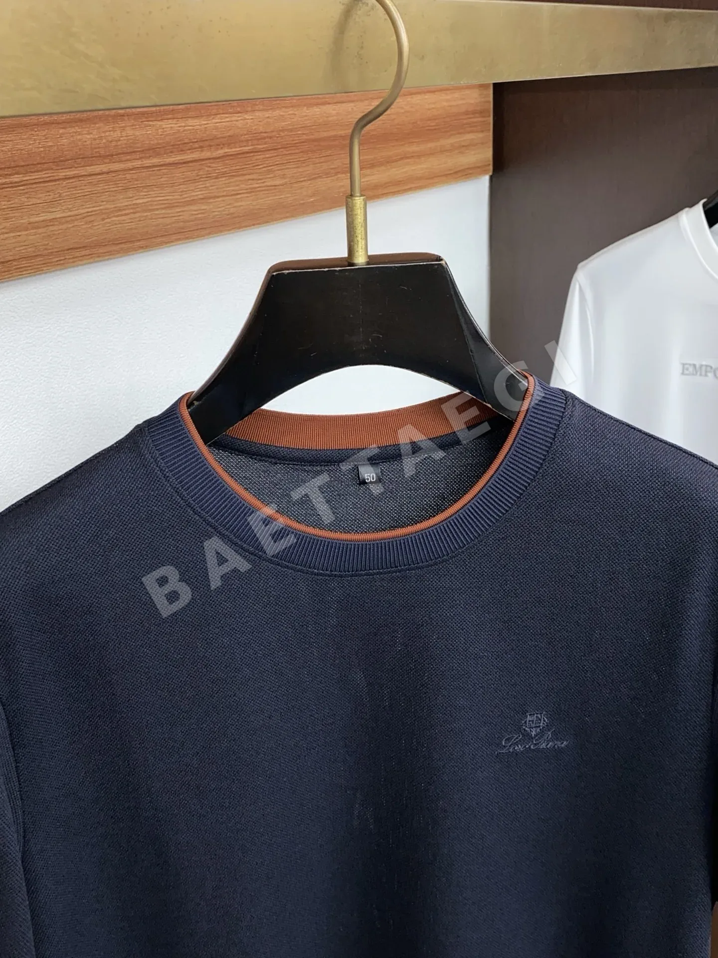 로로피아나 남성 실크 면 혼방 크루넥 반팔 티셔츠 상세 이미지 3