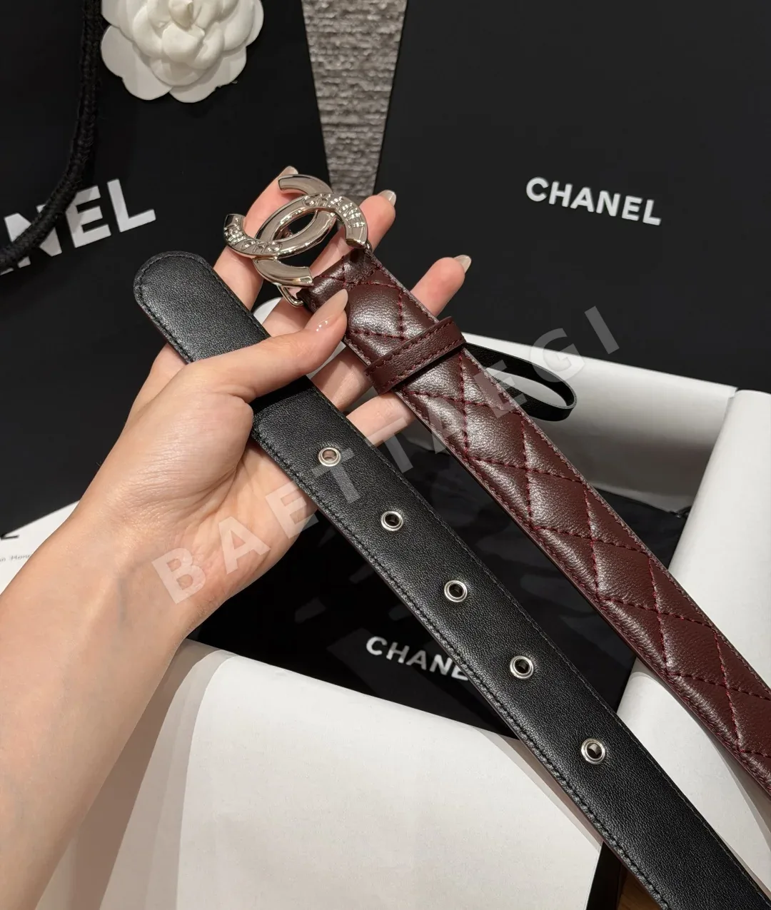 샤넬 가죽 더블 C 장식 벨트 상세 이미지 4