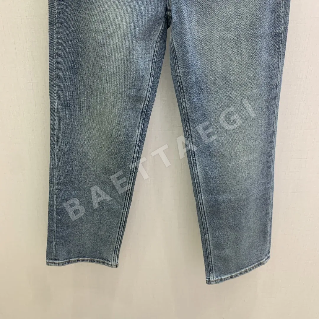 생로랑 로고 자수 백 포켓 크롭 진 바지 상세 이미지 5