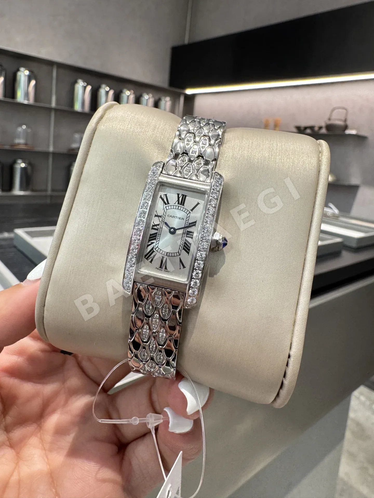 까르띠에 탱크 아메리케인 스몰 쿼츠 시계 블루 스틸밴드 상세 이미지 6