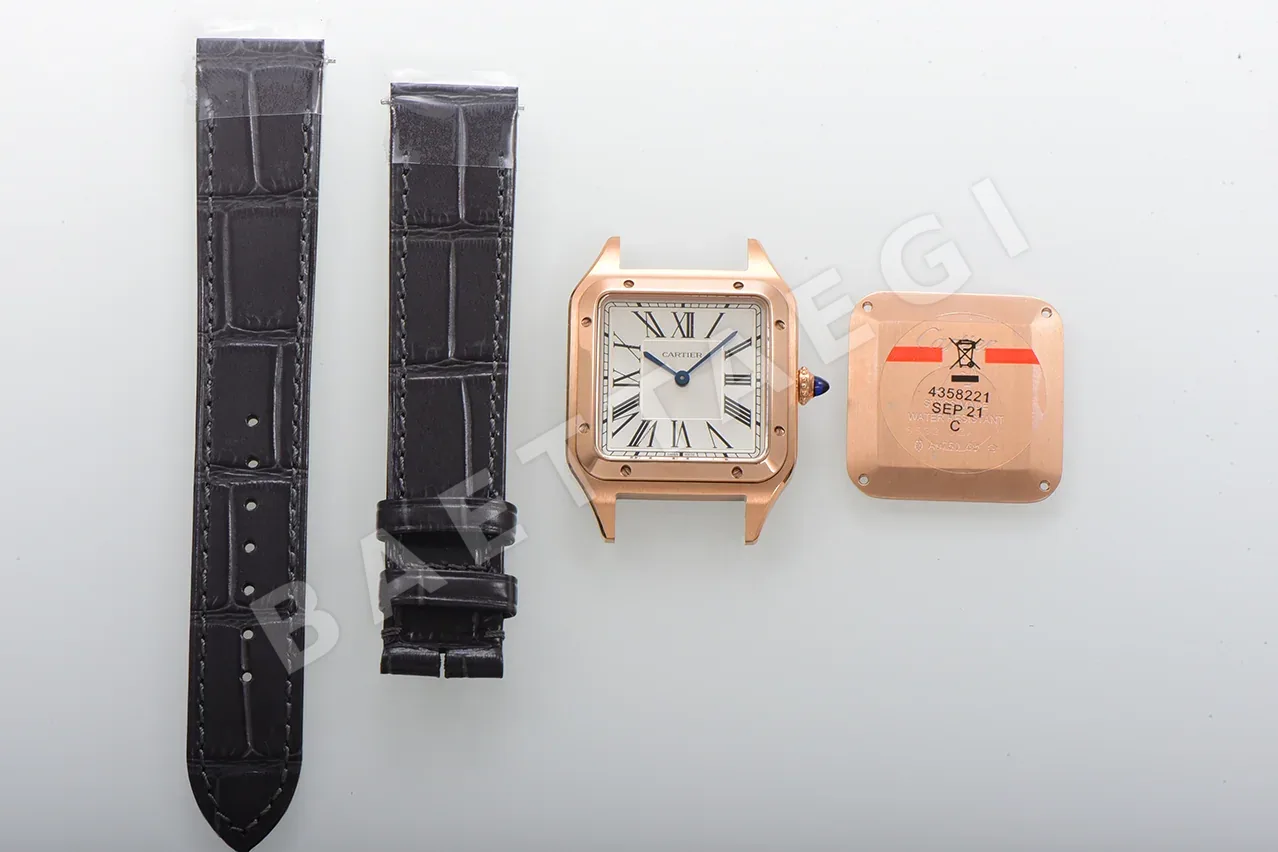 까르띠에 쿼츠 및 오토매틱 로즈골드 가죽 스트랩 시계