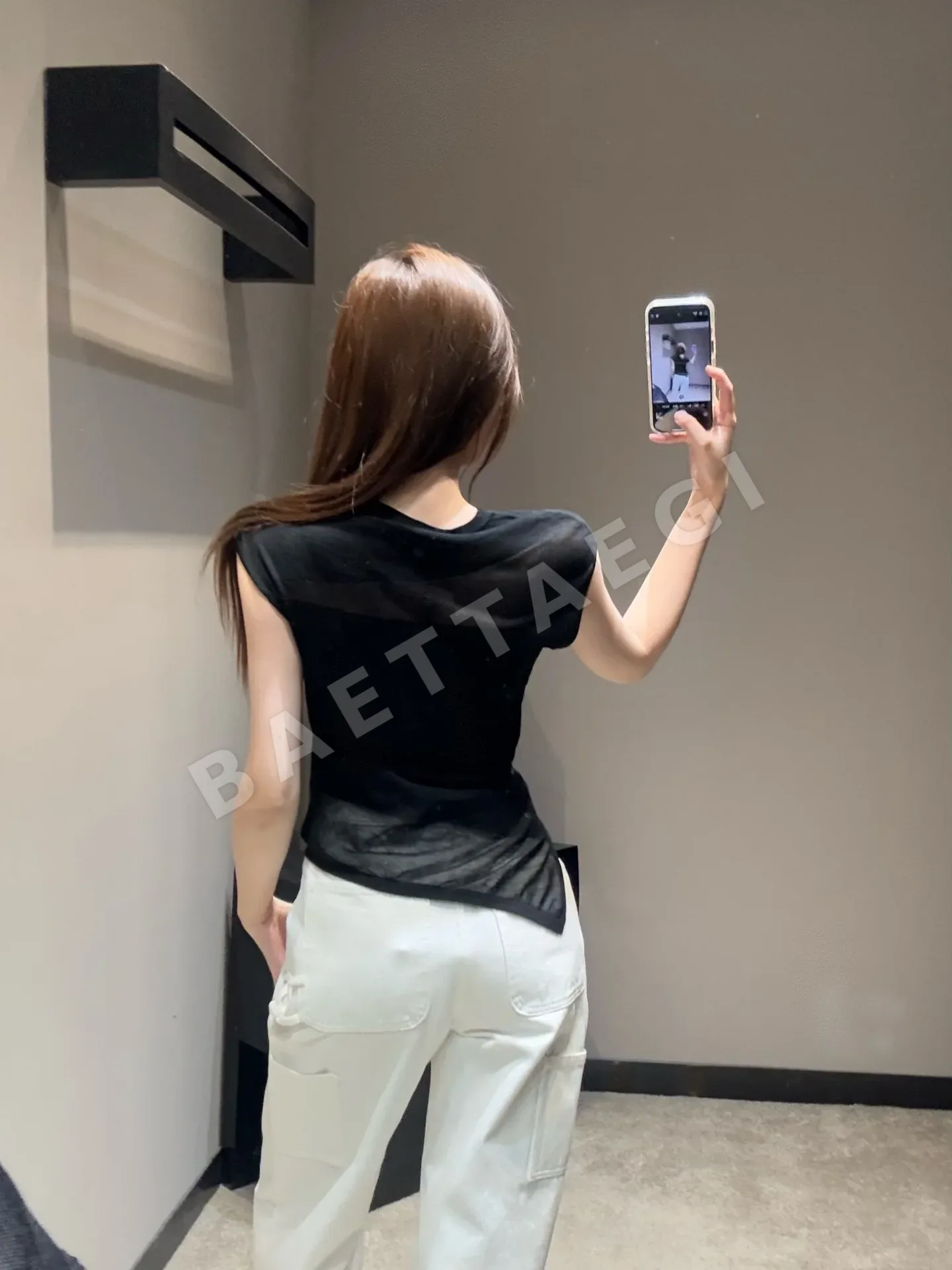 샤넬 비대칭 컷팅 여성 반팔 니트 탑 상세 이미지 3