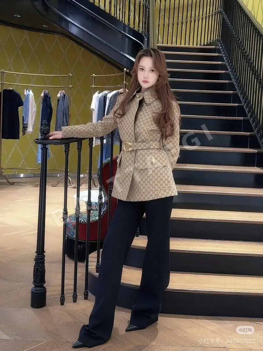 구찌 자카드 허리 밴드 미들 코트 자켓 상세 이미지 4