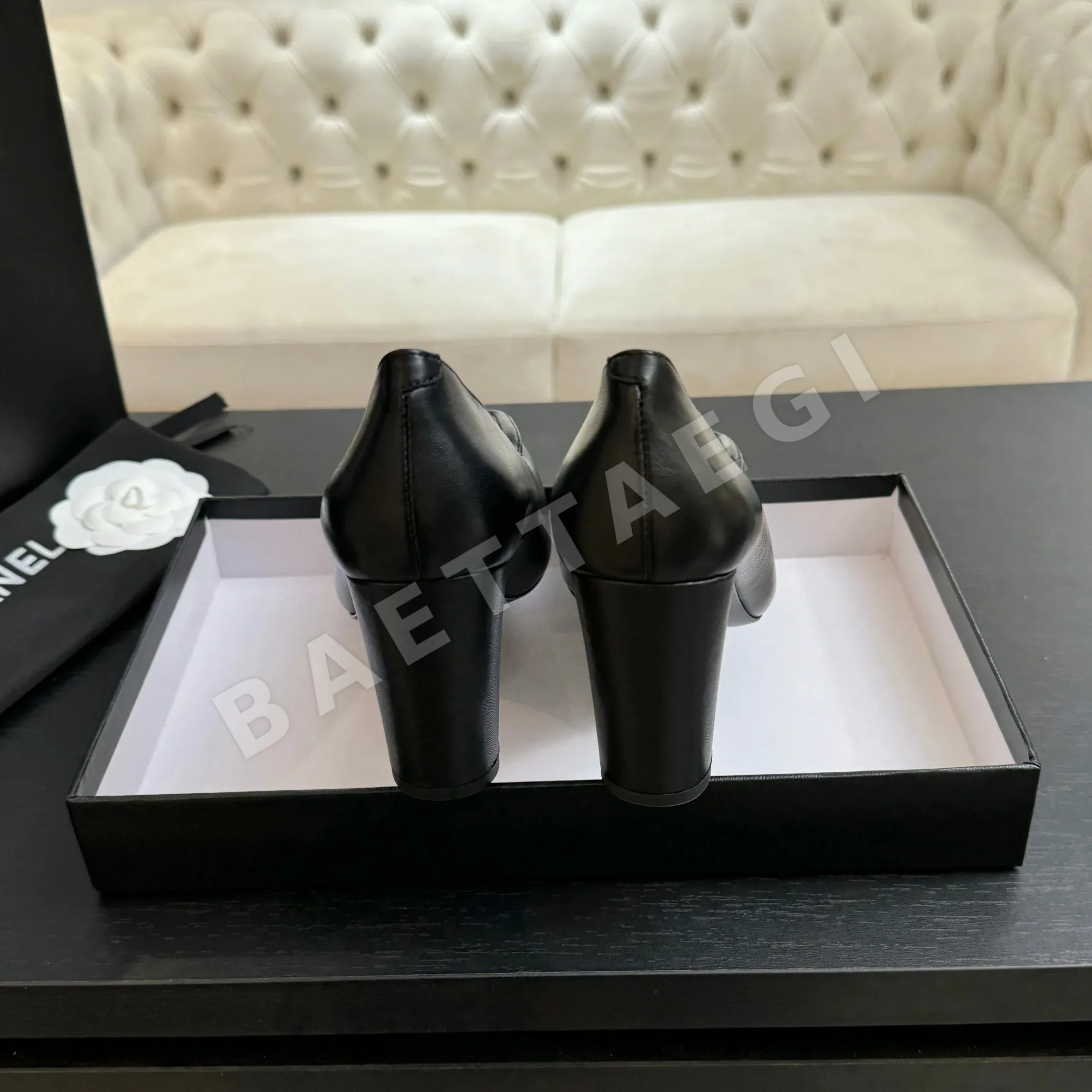 샤넬 더블 C 스티치 스퀘어 토 슬리퍼 샌들 플랫슈즈 상세 이미지 3