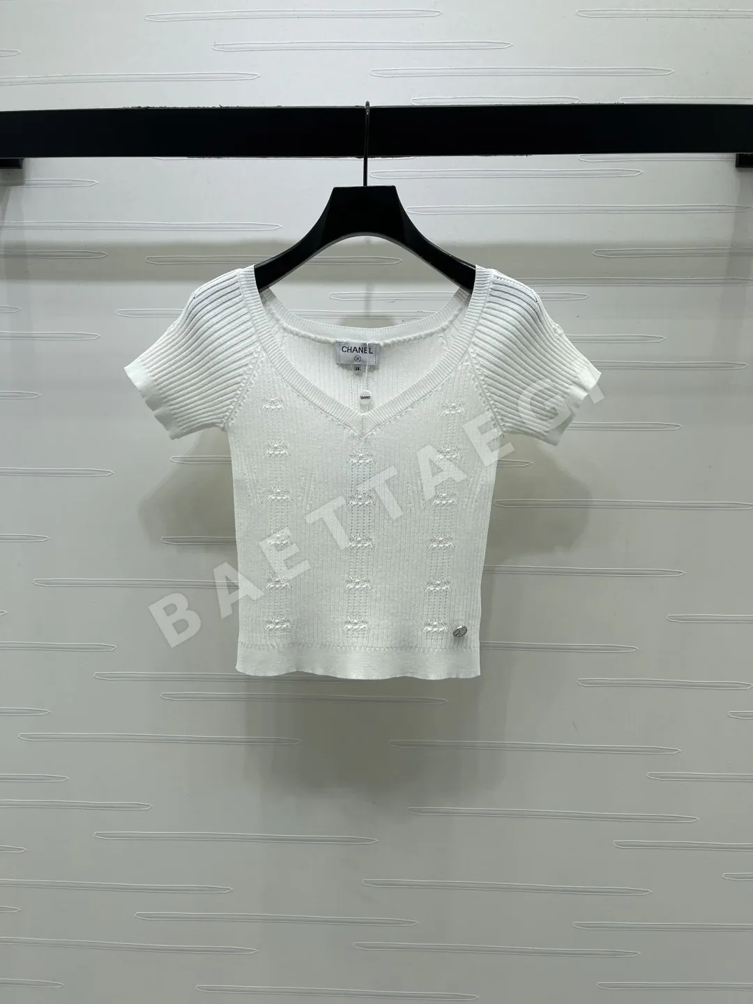 샤넬 하트넥 면 니트 여성 반팔 탑 103799