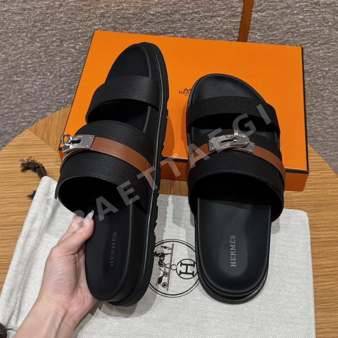 에르메스 잭슨 샌들 블랙 카프스킨 실버 하드웨어 상세 이미지 6