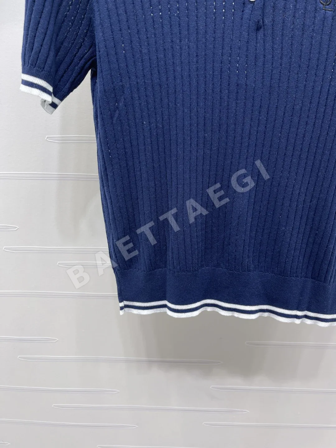생로랑 실크 울 혼방 카라 니트 반팔 탑 상세 이미지 5