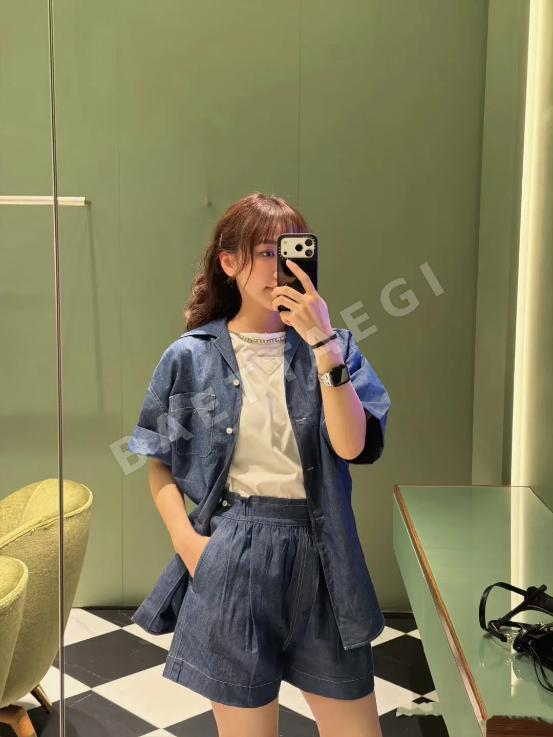 프라다 경량 데님 점프수트 세트 상세 이미지 6