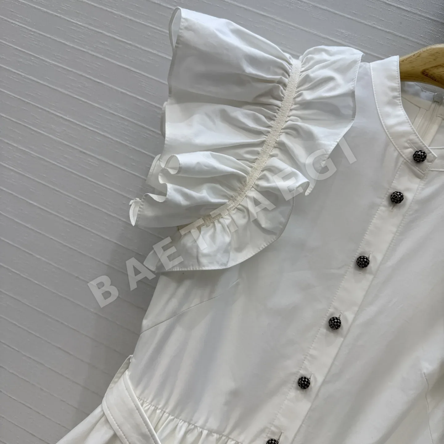 디올 프릴 스탠드 카라 맥시 원피스 상세 이미지 3