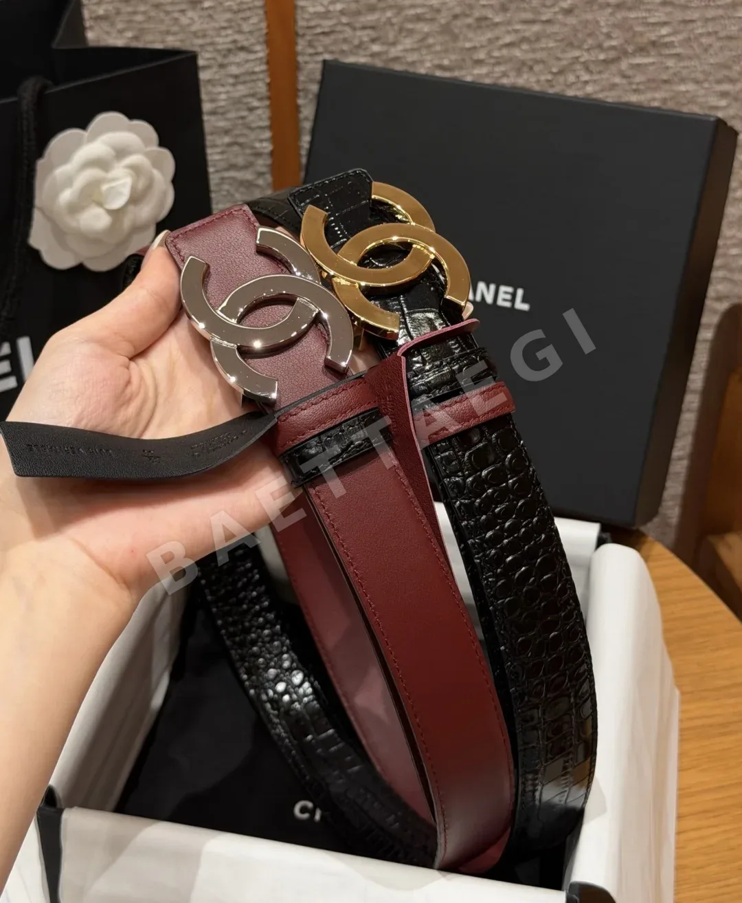 샤넬 크로커다일 패턴 카프스킨 벨트 177374