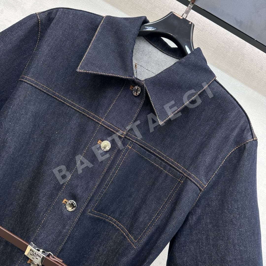 프라다 데님 체크 벨트 반팔 폴로 카라 원피스 상세 이미지 3