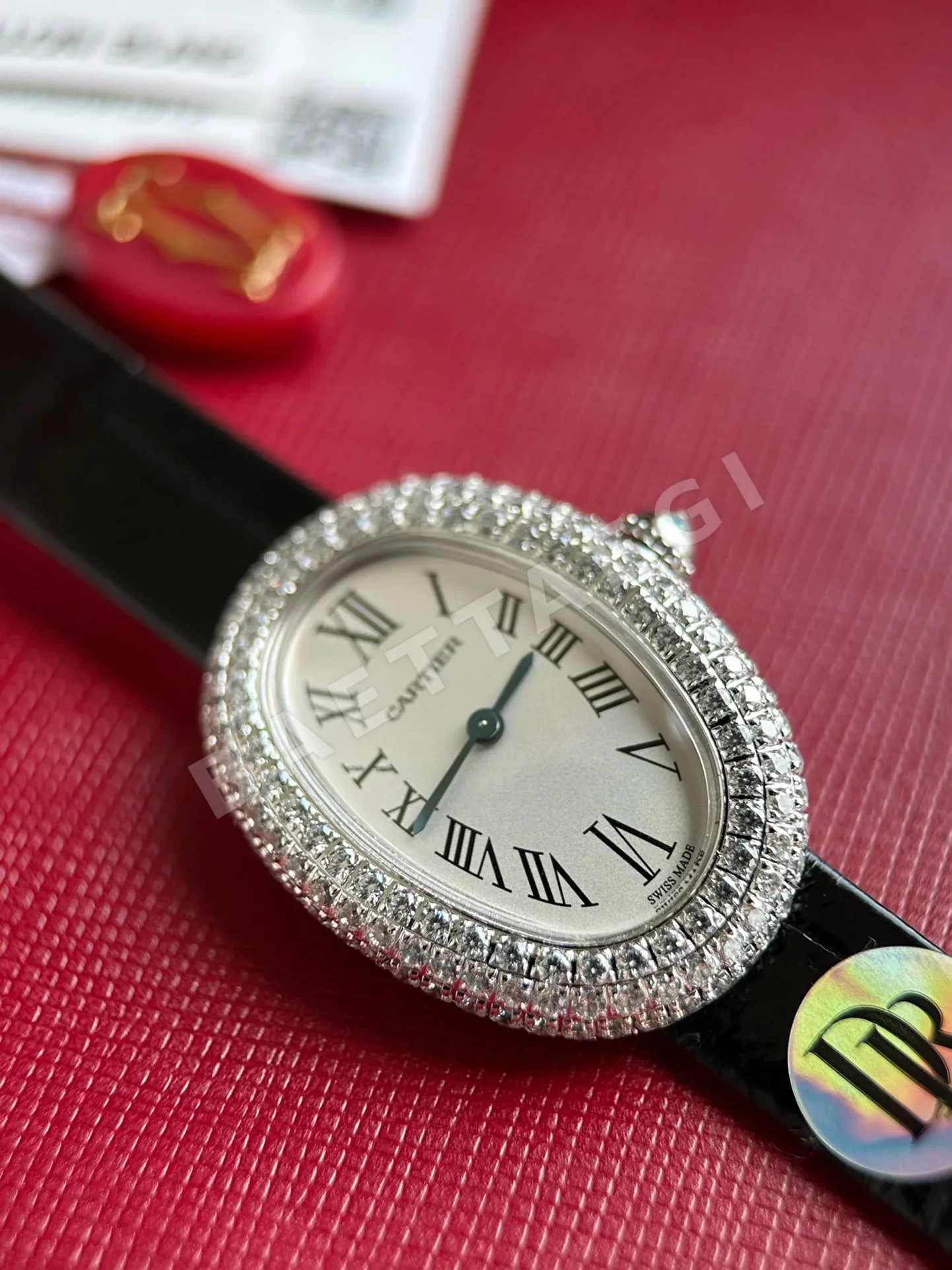 까르띠에 베누아 DR공장 쿼츠 무브먼트 다이아 악어가죽 블루 블랙 화이트 레플리카 42643 Cartier 상세 이미지 4