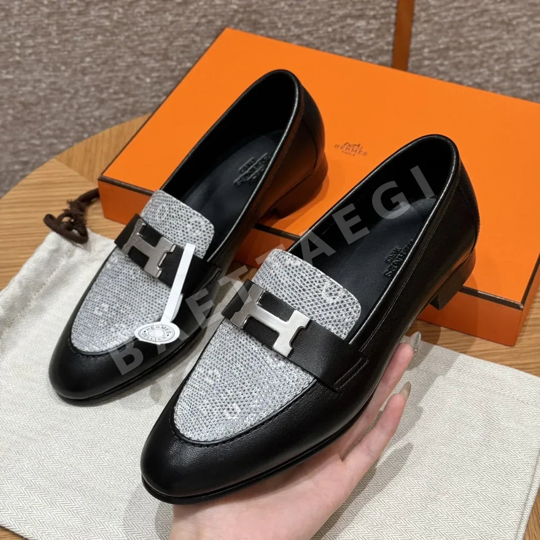 에르메스 파리 로퍼 블랙 도마뱀가죽 실버 하드웨어 상세 이미지 6
