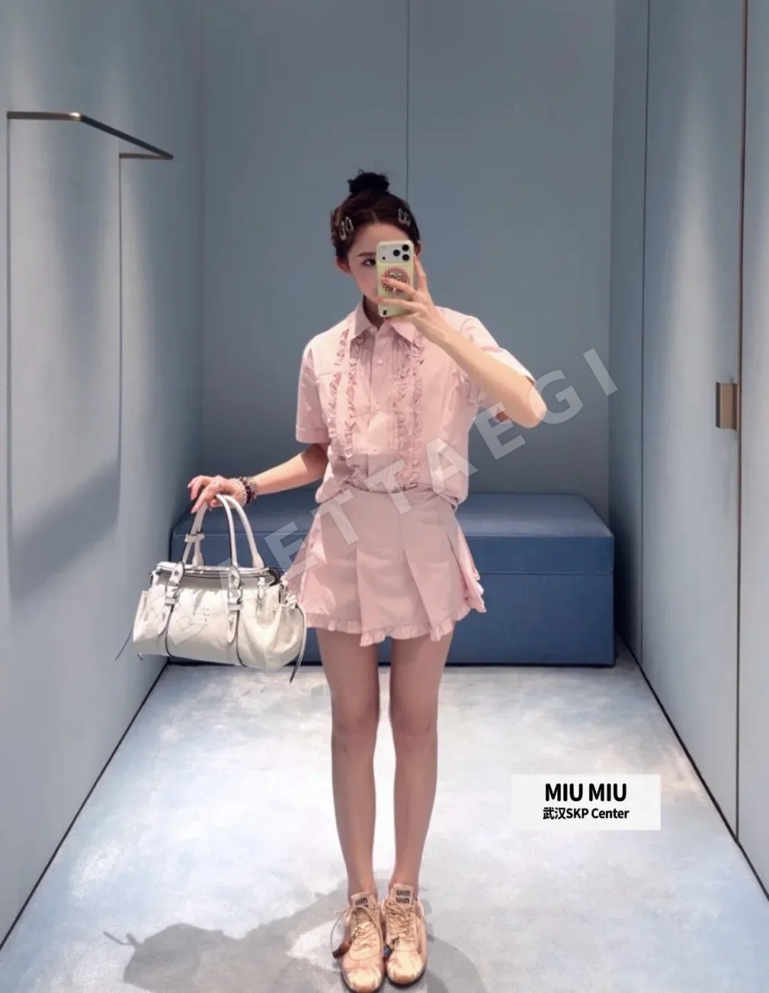 미우미우 프릴 크롭 반팔 셔츠 상세 이미지 4